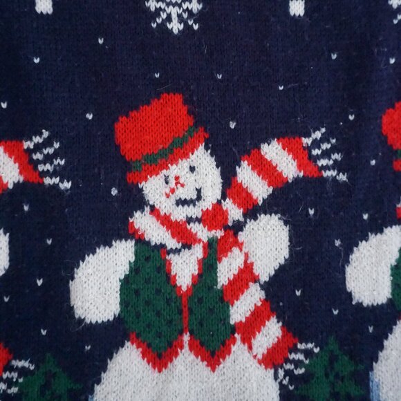 Vintage Nutcracker Navy Snowman Christmas Knit Sweater Fair Isle Holiday M - Picture 7 of 9